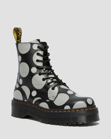 Black Men's Dr Martens Jadon Polka Dot Smooth Leather Platform Boots | CA 559MQZ